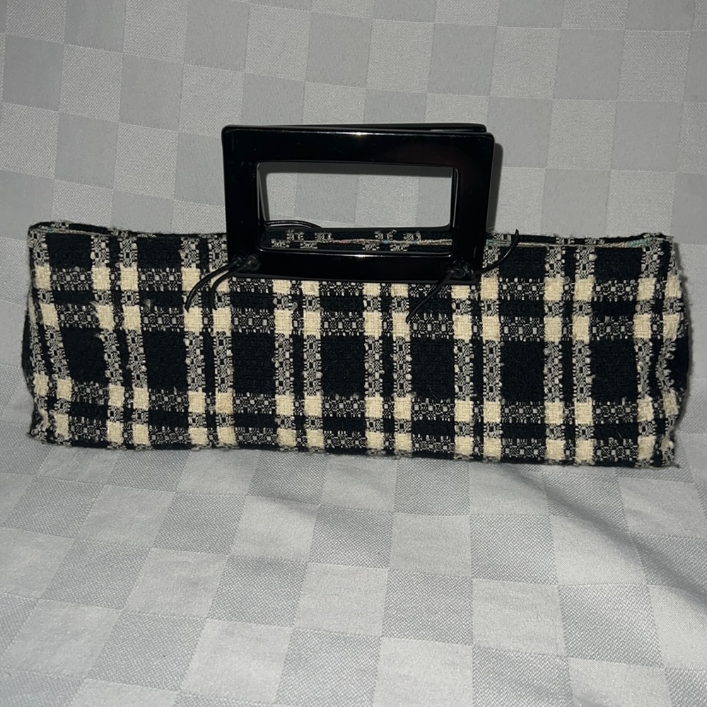 Occhio Black White Tweed Rectangle Handle Clutch Handbag